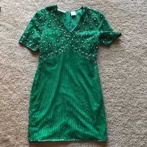 Emerald Green Beaded Vintage Flapper Mini Dress